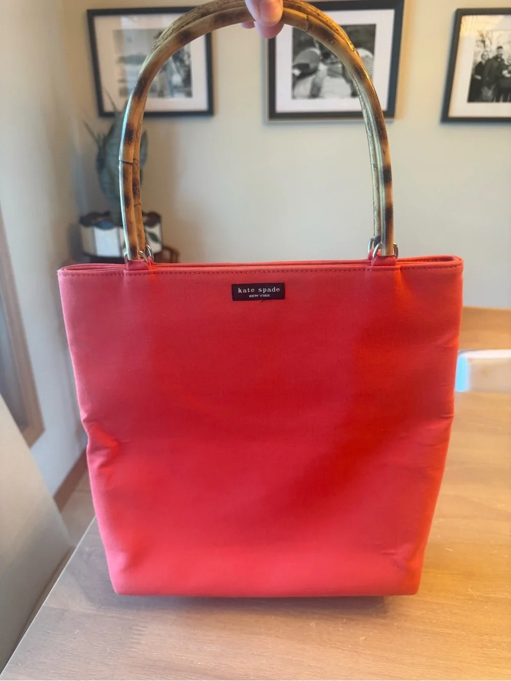 Vintage Kate Spade orange bamboo handles hand bag